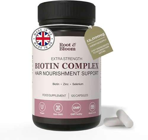 Biotin Hair Growth Capsules for Women - 3-Ingredient Formula with Zinc and Selenium, High Strength 12000mcg Biotin - Vegan, Made in UK - Hair Vitamins for Hair Recovery Support - 4 Months Supply
