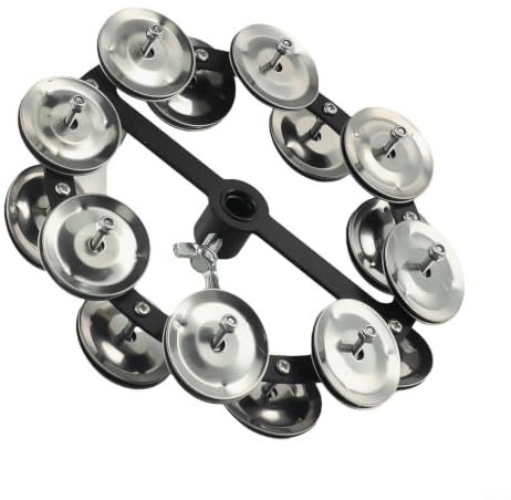 Tambourin Hi-Hat pour batterie avec cloches en acier - Montage rapide sur le support - 14 cm - Noir - Accessoire de percussion pour émissions en direct