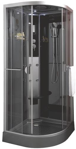 ONDÉE - Cabine hydromassante NED - le bien-être en musique - Cabine d'angle 1/4 de cercle - 90x228cm - 4 buses massantes - Profilés Aluminium époxy gris