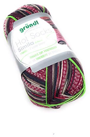 gründl Hot Socks Simila Sockenwolle 4-fädig 100g 400m Nadelstärke 2,5-3,0 Ökotex 100 zertifiziert Schonwaschgang 40°C 75% Schurwolle 25% Polyamid Ganzjährig für Pullover und Socken Farbe 303