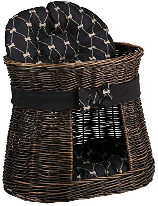 e-wicker24 Alles aus Weide oval mörkbrun kattkoja, kattkorg av vide, korg för katten med två våningar, kattförvaring med kudde, katttorn