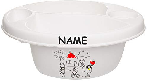 alles-meine.de GmbH Waschschüssel/Kinderwaschbecken - weiß kleine Familie - gemalt inkl. Name - Bieco - 3 Kammern - Baby - Putzeimer - Windeln Wickelschüssel - Windel Babyw..