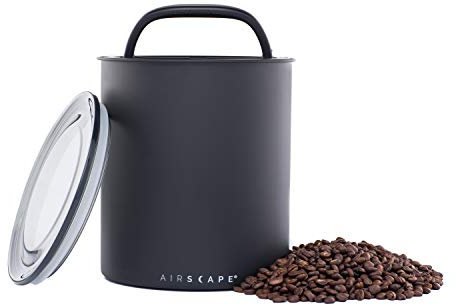 Airscape Coffee Storage Canister (1.1 kg Dry Beans) - Extra Large Kilo Size Food Storage Container, US patented Airtight Two Way Valve Lid Pushes Air Out to Preserve Freshness (Matte Black)