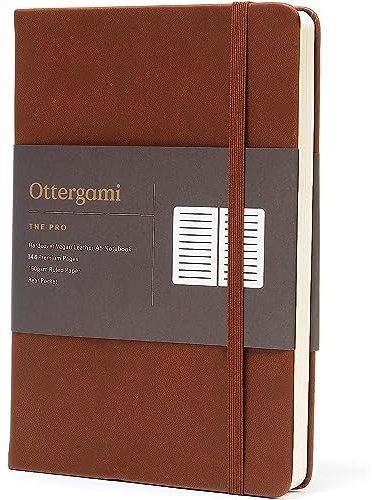 Ottergami Notizbuch A5 Liniert| Luxuriöses-Veganes-Leder Notizbuch/Tagebuch | 150 g/m² Papier | The Pro by (Braun)