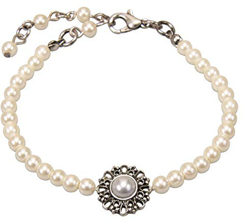 Alpenflüstern Perlen-Trachten-Armkette Helena - Damen-Trachtenschmuck mit antik-silber-farbenem Trachten-Ornament, elastische Trachten-Armkette, Perlenarmband (in traditionellen Farben) DAB076