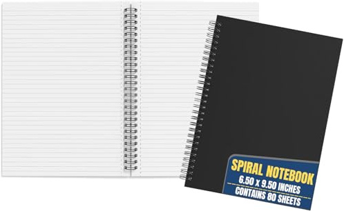 1InTheOffice Soft Cover Spiral Notebook, Medium Spiral Notebook, Wide Ruled Spiral Notebook, Black, 6.5 x 9.5, 80 Sheets