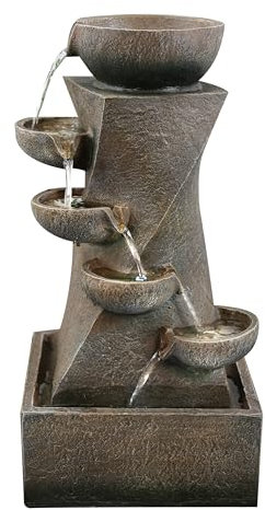 GEEZY Garden Water Feature – Cascading Fountain with LED Lights – Mains Powered, Self-Contained, Indoor & Outdoor – Easy Setup, Relaxing & Tranquil – Great for Garden, Home, Patio & Balcony Decor