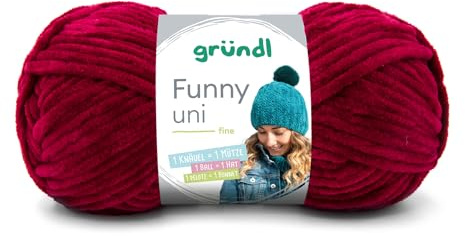 Gründl Wolle Funny uni Chenille Wolle 1 Knäuel 100 g, Bordeaux | dicke weiche Chenille Wolle zum Häkeln - Kuschelig und hautfreundlich - 100 % Polyester - 100 g / 120 m - Nadelstärke 5 - 6