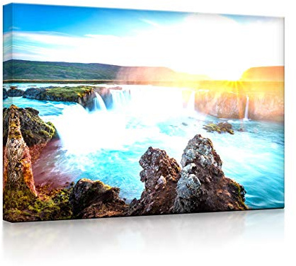 lightbox multicolor | Bild mit LED Licht | Idyllische Wasserfälle bei Sonnenuntergang | 100x70 cm | Front Lighted