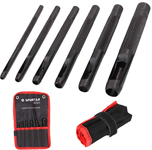 Spurtar Hollow Punch Set (6 st) Kraftigt runt läderstans set kit 1/8 tum – 5/16 tum hålslag skärverktyg för klockbälte tyg läderpackningar med förvaringsväska