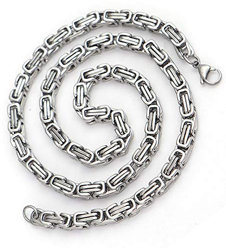 6MMTitanium stål halsband för män, fast handgjorda fyrkantiga bysantinska kungens kedjelänk halsband biker smycken svart guld silver 6Färger 55-70Cm