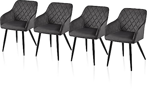 TUKAILAI Esszimmerstühle 4er Set aus Samt, Küchenstuhl Polsterstuhl Wohnzimmerstuhl Sessel mit Armlehnen Rückenlehne Metallbeinen, für Küche Esszimmer Wohnzimmer Lounge,Grau