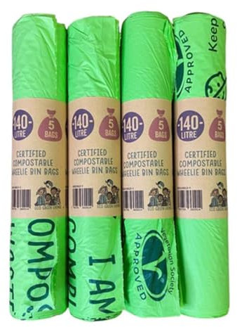 Eco Green Living 140L Wheelie Bin Liners Extra Strong & Durable Refuse Sacks for Small Wheelie Bins, Dustbins & Household Waste with Tie Handles 4 Rolls of 5 Garbage Bags (20 Bags Total)