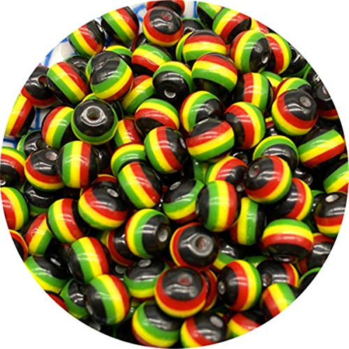 50 stücke 8mm Harz Perlen Runde Regenbogen Streifen Lose Abstandsperlen Für Schmuck Machen DIY Armband Halskette Zubehör-14
