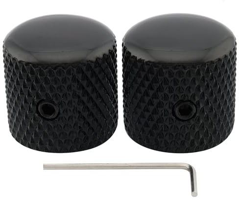Musiclily Pro 1/4 Zoll Potiknöpfe Dome Knobs mit Schraubbar Schwarz 2 Stück | Universeller Passende, Stahl,für E-Gitarre oder Bass