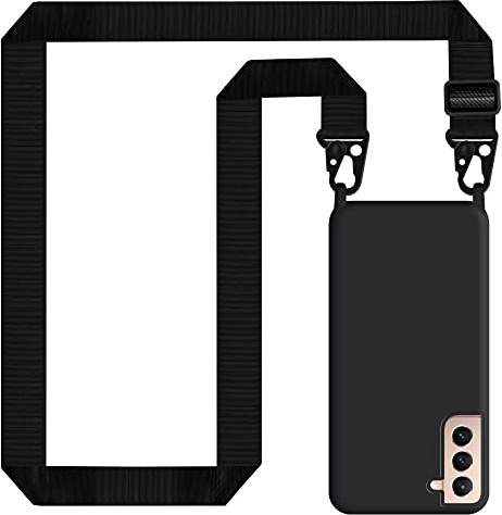 Handyband für Samsung Galaxy S21 5G Hülle mit Band, Handyhülle Samsung Galaxy S21 Case Silikon mit Kette Stoßfest Schutzhülle mit Weichem Mikrofaser-Innenfutter, Kordel zum Umhängen, Schwarz