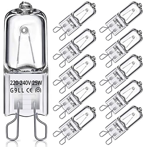 TOKIISHE G9 Halogen Light Bulbs 25W, G9 Dimmable Capsule Bulb for Oven, Wax, Lamps, 2800K Warm White, 220V - 240V, 10 Packs