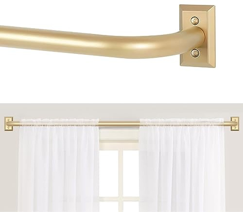 TANGWIN Gold Wrap Around Curtain Rods 66 to 120:Blackout Heavy Duty Adjustable Long Window Curtain Rod Room Darkening,Modern Industrial Curved French Return Metal Drapery Rods Easy Install,Brass Gold