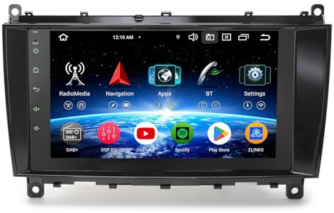 Erisin 8 inch 8-Core 4GB+64GB Android 16 Car Stereo Bluetooth with Sat Nav for Mercedes Benz CLK Class W209 C209 A209 Head Unit Apple CarPlay Android Auto GPS DSP DAB+ WIFI 4G DVR OBD2 Canbus SWC