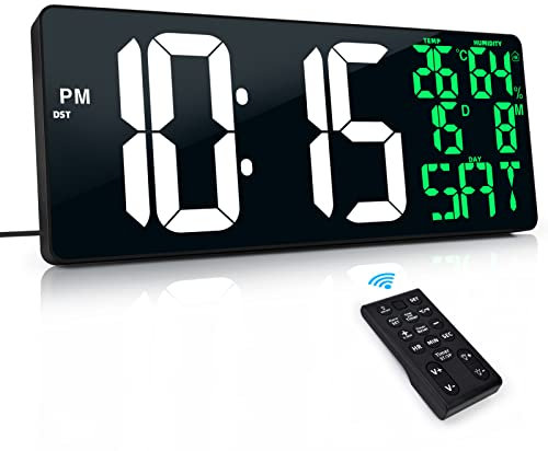XREXS 18'' große Digitale Wanduhr mit Fernbedienung, automatisch dimmbare Digitaluhr mit großem Display mit Datum/Temperatur/Woche/Luftfeuchtigkeit, DST, Alarm, große Zahlen