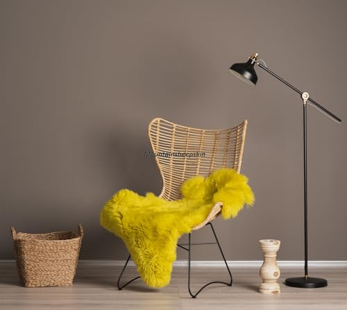 Tannery Sheepskin Gelb gefärbtes echtes Schafsfell, Lammfell, Schafsfelldecke, Pel,t Soft Wool Throw, schaffell Hygge (ca. 90/50cm)