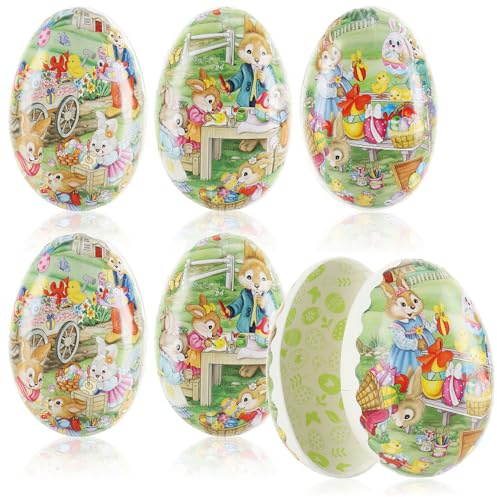 com-four® 6x Huevo de Pascua para Rellenar - Huevos Coloridos Pequeños para Rellenar y Regalar - Tradicionales Huevos de Pascua con Motivos de Pascua