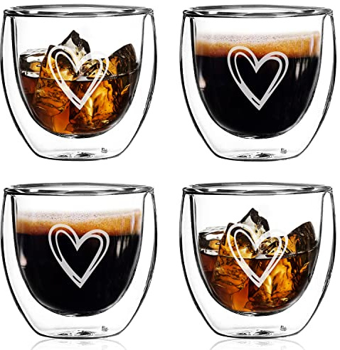 Gute 2.7 OZ Espresso Cups Set of 4,Double Walled Glass Espresso Cups,Italian Style Clear Doppio Cups for Espresso Lovers,Espresso Accessories Small Double Wall Expresso Coffee Cup