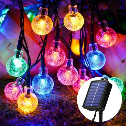 Solar Lichterkette Outdoor Außen Wetterfest Solarlichterkette Bunte 100 LED | 18M 59Ft 8 Modi IP65 Solarlichterkette Kristall für Aussen Balkon Camping Terrassen Garten Bäume Weihnachten Hochzeit Party