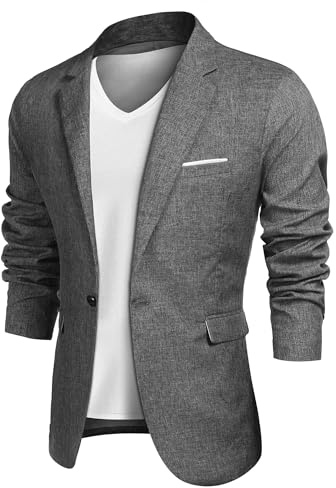 COOFANDY Men's Blazer Suit Linen Slim Fit Jacket Sport Coat Business Fashion Daily Grey