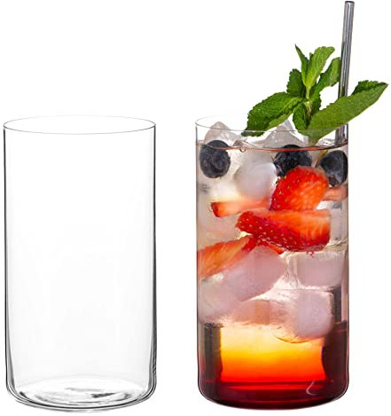 DIAMANTE Crystal Glass Hi Ball Pair - 'Air' - Light & Thin-Walled Cocktail Glasses - Ideal All Rounders, Iced Coffee, Long Cocktails, Water, Soft Drinks