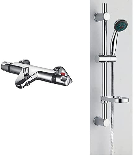 VeeBath Perth Deck Thermostatic Bath Shower Mixer Tap Bar Valve Bottom Entry & Beta Round Shower Kit Includes Bar Riser Rail/Shower Hose and Soap Dish
