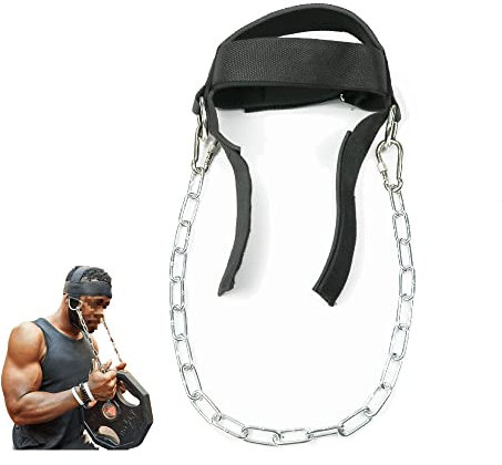 Pettorina per il collo Wellsem con tracolla regolabile e catena in acciaio da per il sollevamento pesi della testa, l'attrezzatura da palestra per collo Crescita muscolare e della forza del core Black
