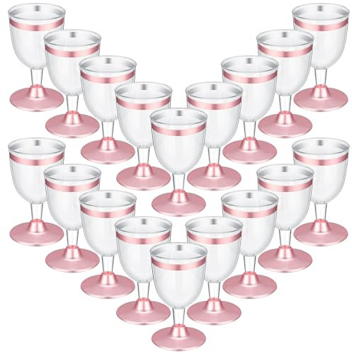 Didaey 48 Pcs Disposable Plastic Wine Glasses 5 oz Party Wine Cups Hard Plastic Drinking Glasses with Stem Stackable Stemmed Plastic Goblets for Champagne Dessert Wedding Home Toasting(Pink Rim)