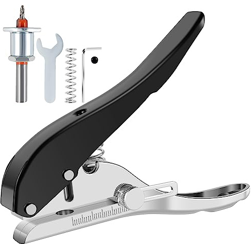 Single Hole Punch, 5/16 Inch Heavy Duty Hole Puncher, Adjustable Depth Screw Cover Hole Punch, Edge Banding Punching Pliers with Countersink Drill Bit for Paper Cards, Hard Film, Thin Wood