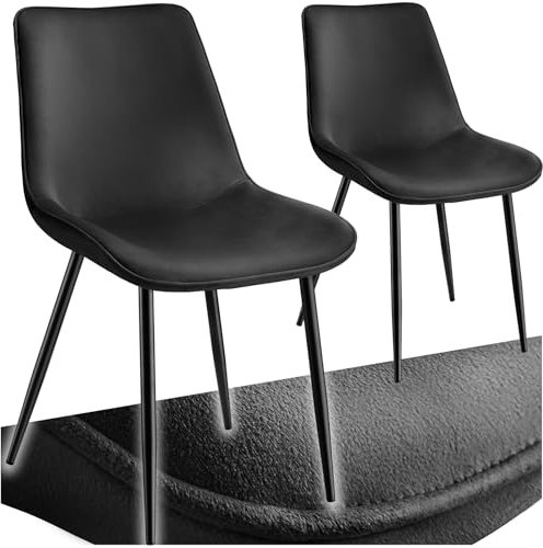 tectake® Esszimmerstühle 2er Set, Polsterstuhl, Küchenstuhl, Wohnzimmerstuhl, Schminktisch Stuhl, ergonomischer Stuhl mit Rückenlehne und Sitzfläche aus Samt, Schwarze Metallbeine - schwarz