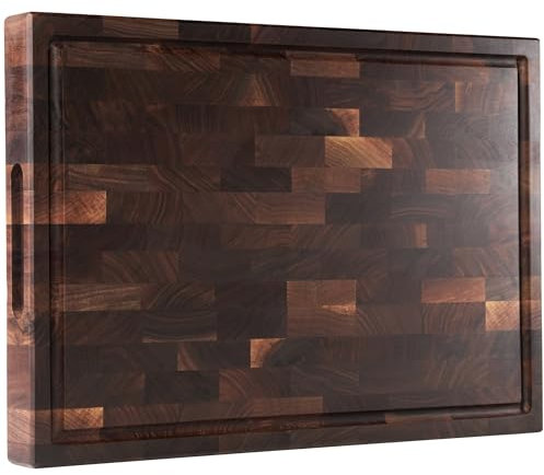 Cozifa Planche à découper en bois de noyer foncé américain 50,8 x 38,1 x 5,1 cm pour cuisine avec rainure pour jus, poignées intérieures, emballage cadeau et bloc de boucher fini avec huile de lin,