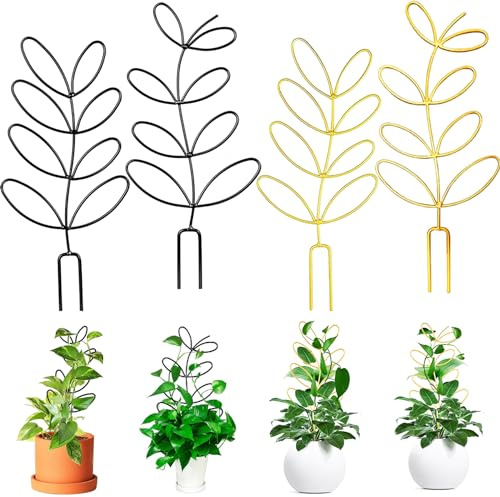 4 Stück Metall Rankhilfe für Zimmerpflanzen, Blattförmiges Rankgitter, Metalldrahtpfahl für Kletterpflanzen, Zimmerpflanzen-Dekoration, Mini-Pflanzen-Rankhilfe für Monstera Hoya Garten(B&G, DE)