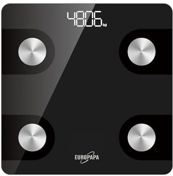 EUROPAPA® Körperfettwaage, Personenwaage mit App, Waage Personen 180 kg/397 lb, Smart Digitale Waage für Körperfett, BMI, Gewicht, Muskelmasse, Wasser, Protein, Skelettmuskel, Knochengewicht, BMR