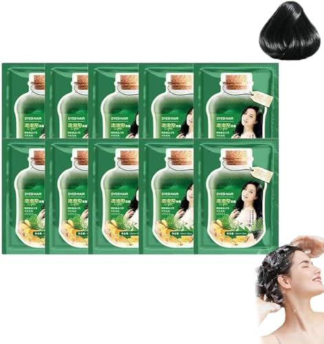 10PCS Plant Bubble Haarfärbeshampoo, Pflanzenschaum-Haarpflege-Haarfärbemittel, Haarfärbemittel und Haarpflege 2 in 1, Pflanzenessenz-Haarfärbecreme (Schwarz)
