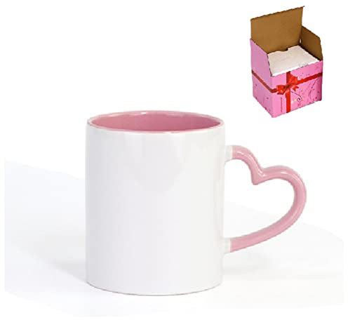 SEvso Travel Mug Ceramic Mug DIY Photo Heart Shape Handle Color Inside and Color Hand Cup Customized Pictures LOGO Name Text Creative Cut Gifts Mugs (Color : Pink-2, Size : 350ml)