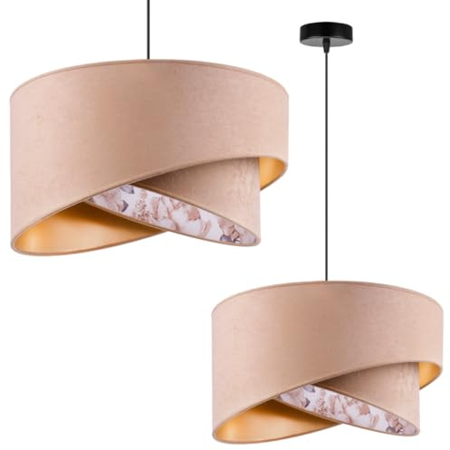 Light-Home Milan Lampenschirm Hängelampe Hängeleuchte - Deckenlampe Industrial für Wohnzimmer Schlafzimmer und Esszimmer - Pendelleuchte mit Lampenschirm aus Velours - Beige und Blumen