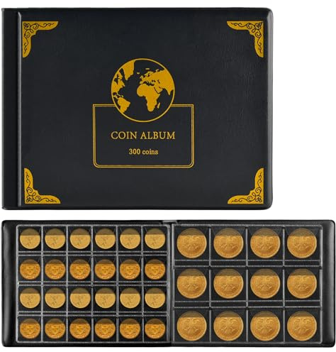 300 Pocket Coin Collection Album Holder Book for Collectors - 20/25/27/30/38mm Coin Storage Albums - Black