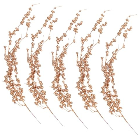 Ciieeo Hochzeitsdekoration 5St künstliche goldene Beere Weihnachtsbeerenzweig goldene weihnachtsbeerenstiele Weihnachtsbaum Simulation Beerenzweig Künstliche Blumenornamente Stechpalme