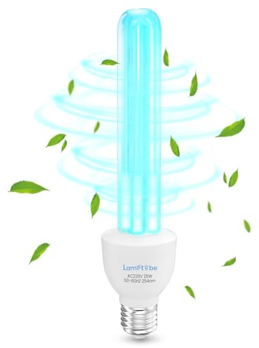 Lamptobe UV-C Light Bulb Germicidal UV Sanitizer Lightbulb 25 Watt 254nm Ozone E27 UVC Disinfection Light Bulb 220V 360° Beam Angle uv Light Bacteria Killer for School oomoffice