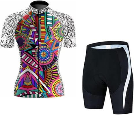 DBHDG Damen Radtrikot Set Kurzarm Sommer Fahrradbekleidung + 9D Gel Gepolsterte Fahrradhose Outdoor Fahrrad Trikot Rennrad Outfit (TYPE-5,M)