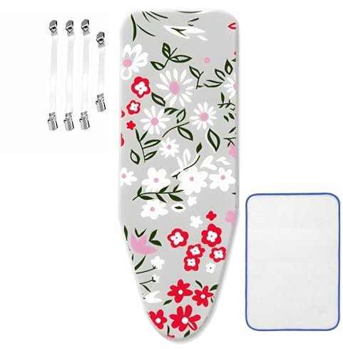 Bügelbrettbezug für Dampfbügelstation, geeignet für Bügelbrett von 30–45 cm x 110–125 cm, mit 4 Spannern, 1 Bügeltuch