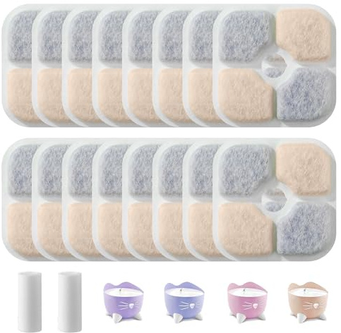 16 Filtros Fuente Gatos y 2 mangueras para Bebederos Catit Pixi. Filtro de bebedero para gatos de carbón activo, resina y tela no tejida, filtro de alta eficiencia