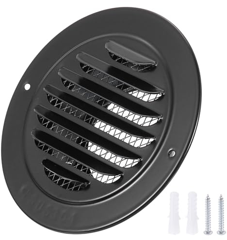 PATIKIL 3 Round Air Vent Cover, 304 Stainless Steel Louvered Wall Inlet Outlet Grill Screen Mesh Ducting Soffit Vent with Screws for Ventilation, Black