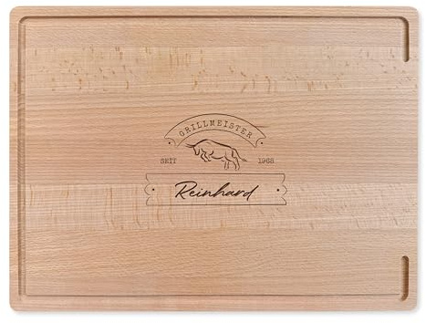 LOOXIS Personalisiertes Schneidebrett mit Namen graviert – 40x30 cm, Buchenholz, Saftrille, Steakbrett, Charcuterie Board – Geschenkidee Männer, Frauen, Vatertag, Muttertag, Einzug – Motiv 7
