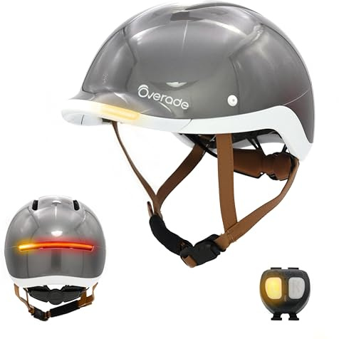 Overade Life Helmet for Bikes and e-Scooters, with Powerful Front/Rear Lighting - Flashing Function - One Size fits All (Pearl Grey)